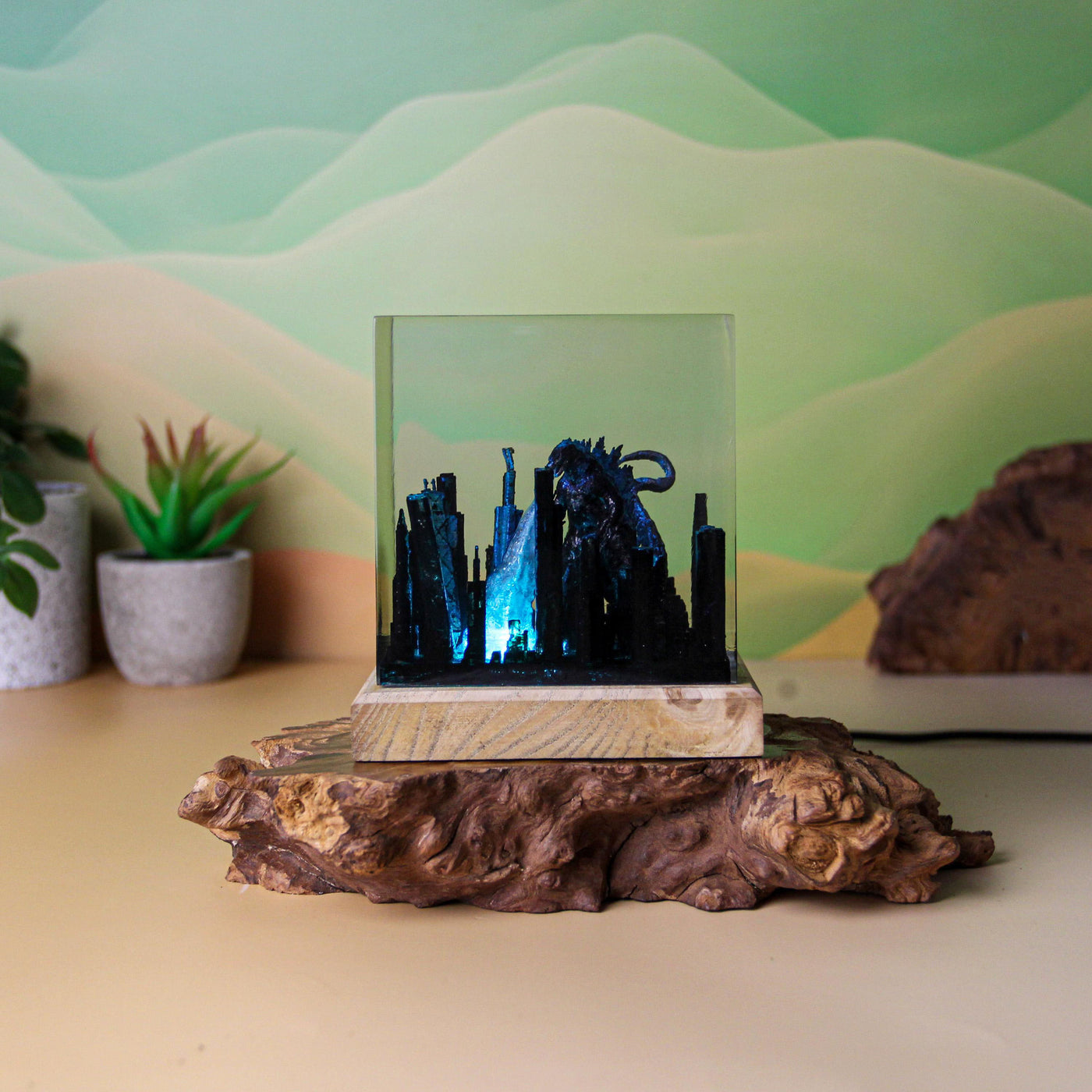 Giant Godzilla Attacking City Resin Lamp