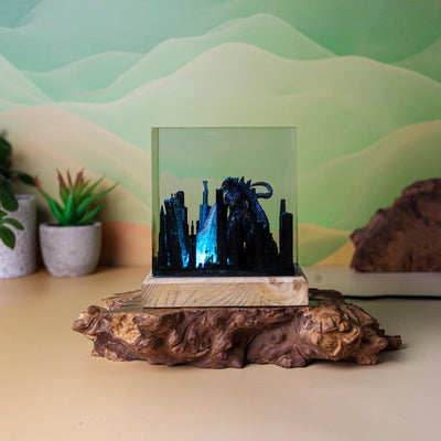 Giant Godzilla Attacking City Resin Lamp