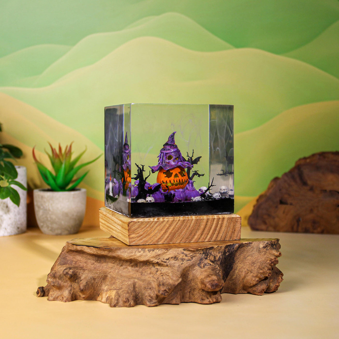 Halloween Pumpkin Witch Resin Lamp