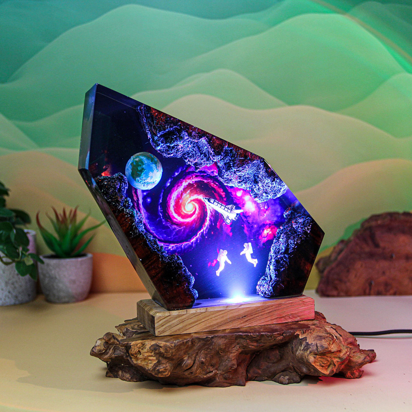 Astronauts Space Galaxy Scene Resin Lamp