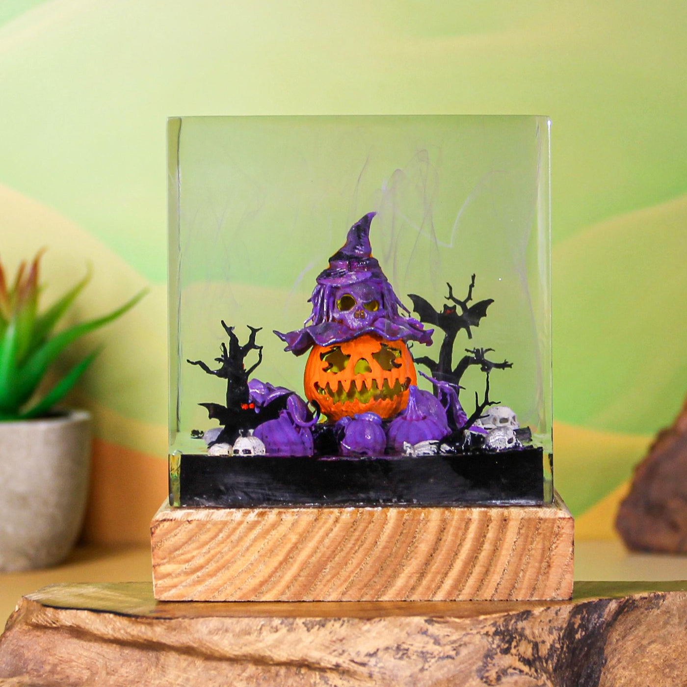 Halloween Pumpkin Witch Resin Lamp
