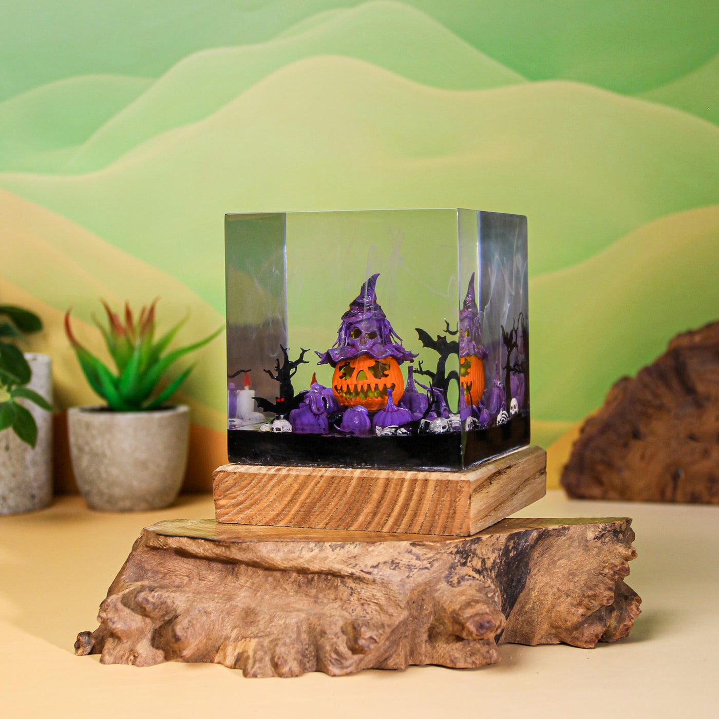 Halloween Pumpkin Witch Resin Lamp
