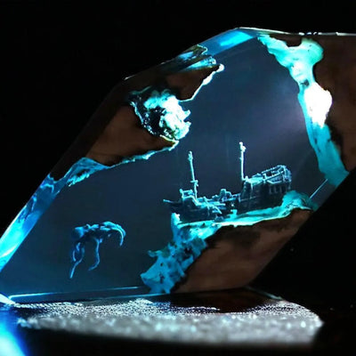 Killer Octopus with Sunken Shipwreck Resin Lamp