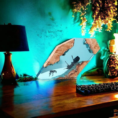 Killer Octopus with Sunken Shipwreck Resin Lamp