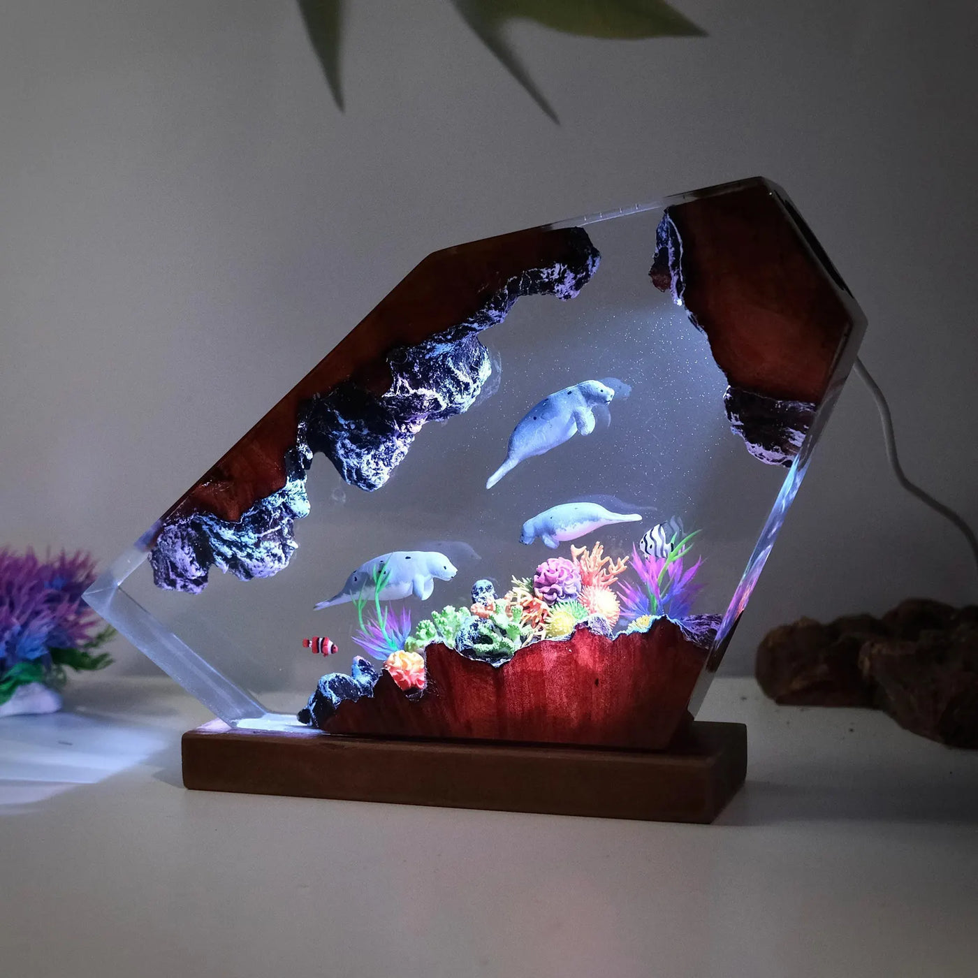 Manatee Family Ocean Deep Sea Resin Lamp
