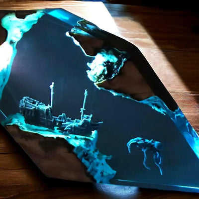 Killer Octopus with Sunken Shipwreck Resin Lamp