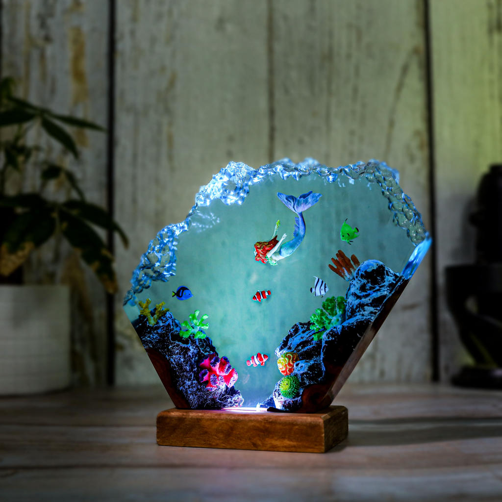 Mermaid in Coral Reef Epoxy Lamp Night Light Ver 2