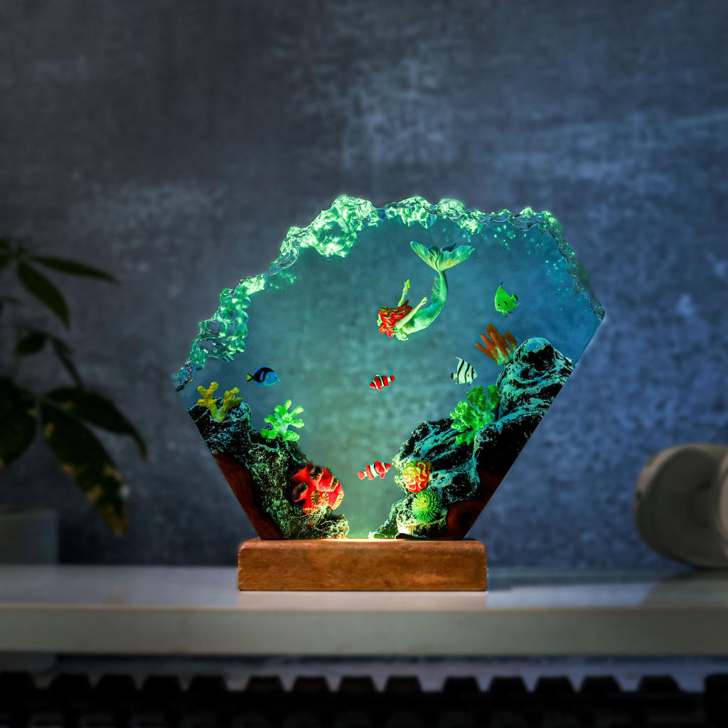 Mermaid in Coral Reef Epoxy Lamp Night Light Ver 2