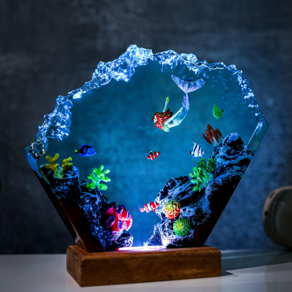 Mermaid in Coral Reef Epoxy Lamp Night Light Ver 2