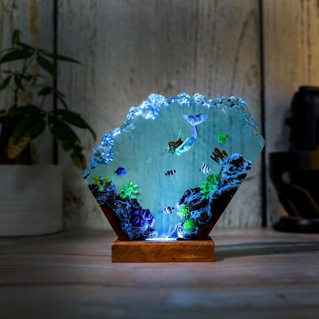 Mermaid in Coral Reef Epoxy Lamp Night Light Ver 2