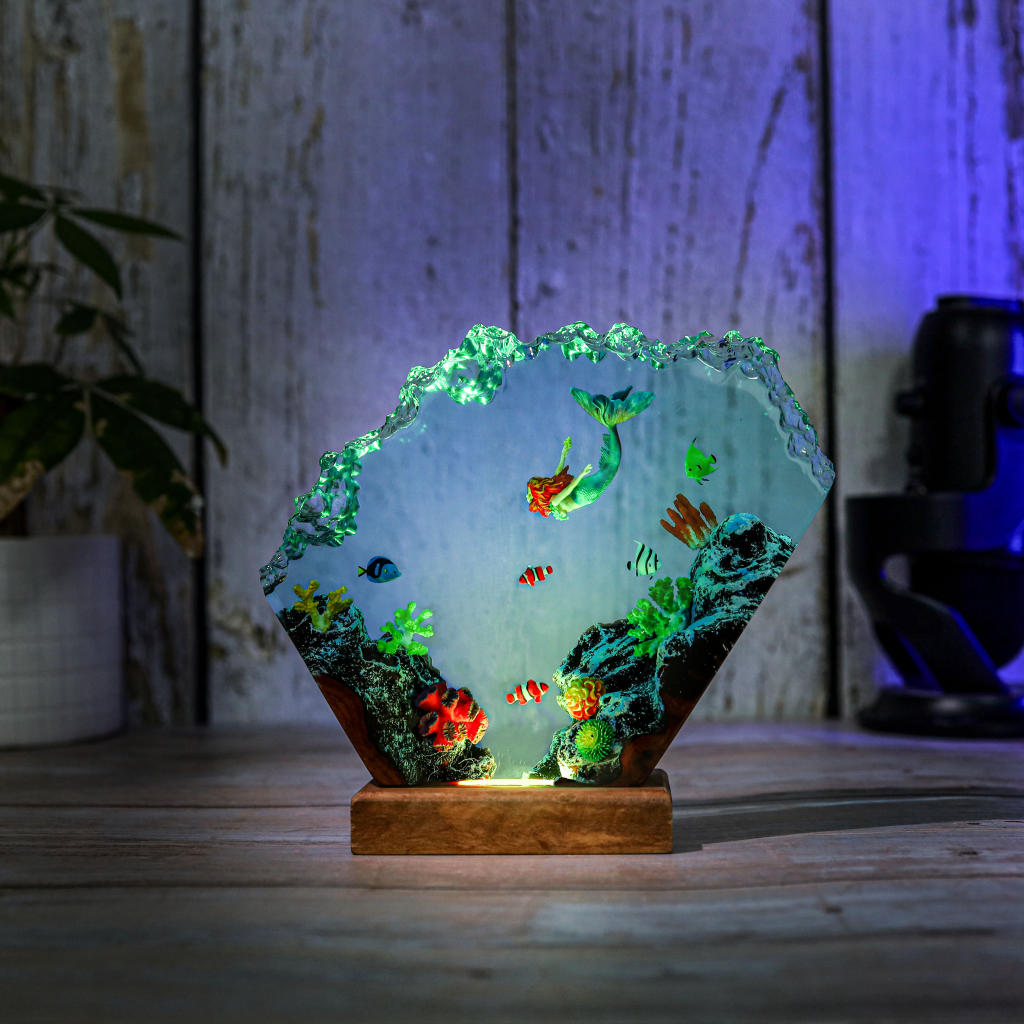 Mermaid in Coral Reef Epoxy Lamp Night Light Ver 2