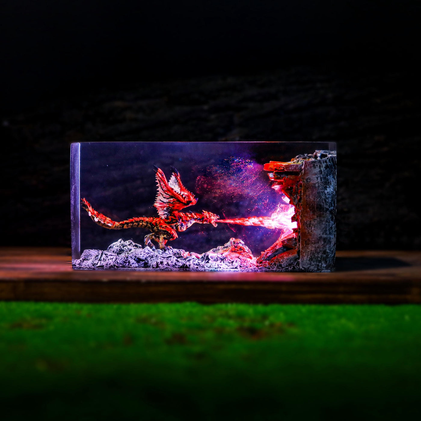 Cuboid Fire Breath Dragon Epoxy Night Light