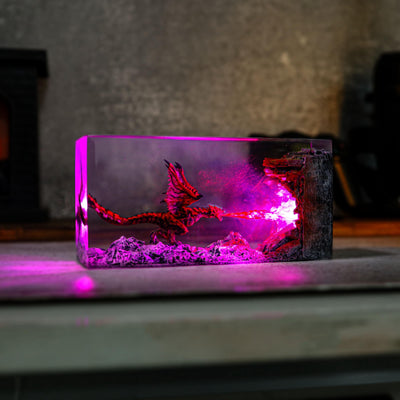 Cuboid Fire Breath Dragon Epoxy Night Light