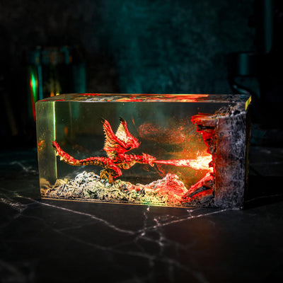 Cuboid Fire Breath Dragon Epoxy Night Light