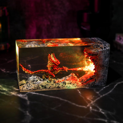 Cuboid Fire Breath Dragon Epoxy Night Light