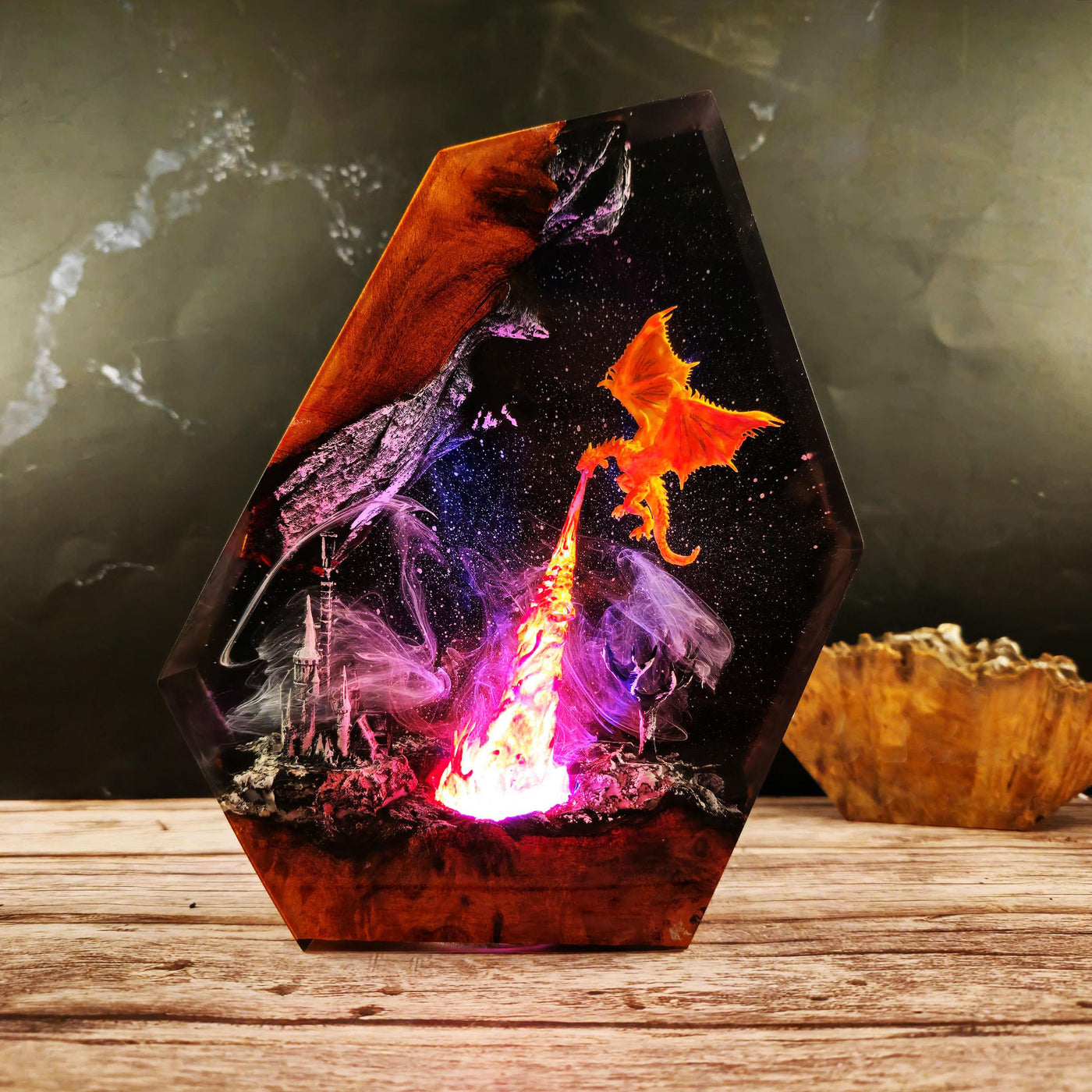 Fire Breath Dragon in Space Epoxy Night Light