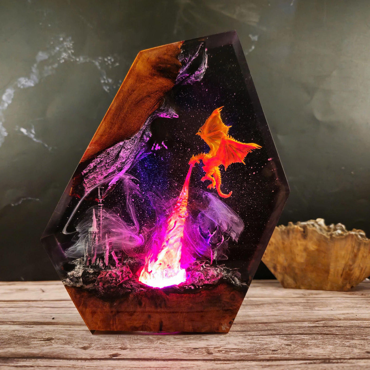 Fire Breath Dragon in Space Epoxy Night Light