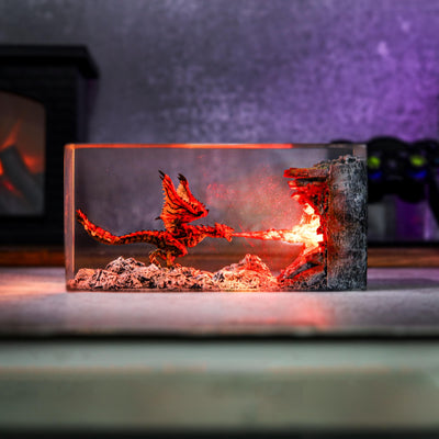 Cuboid Fire Breath Dragon Epoxy Night Light