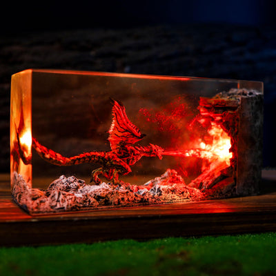 Cuboid Fire Breath Dragon Epoxy Night Light