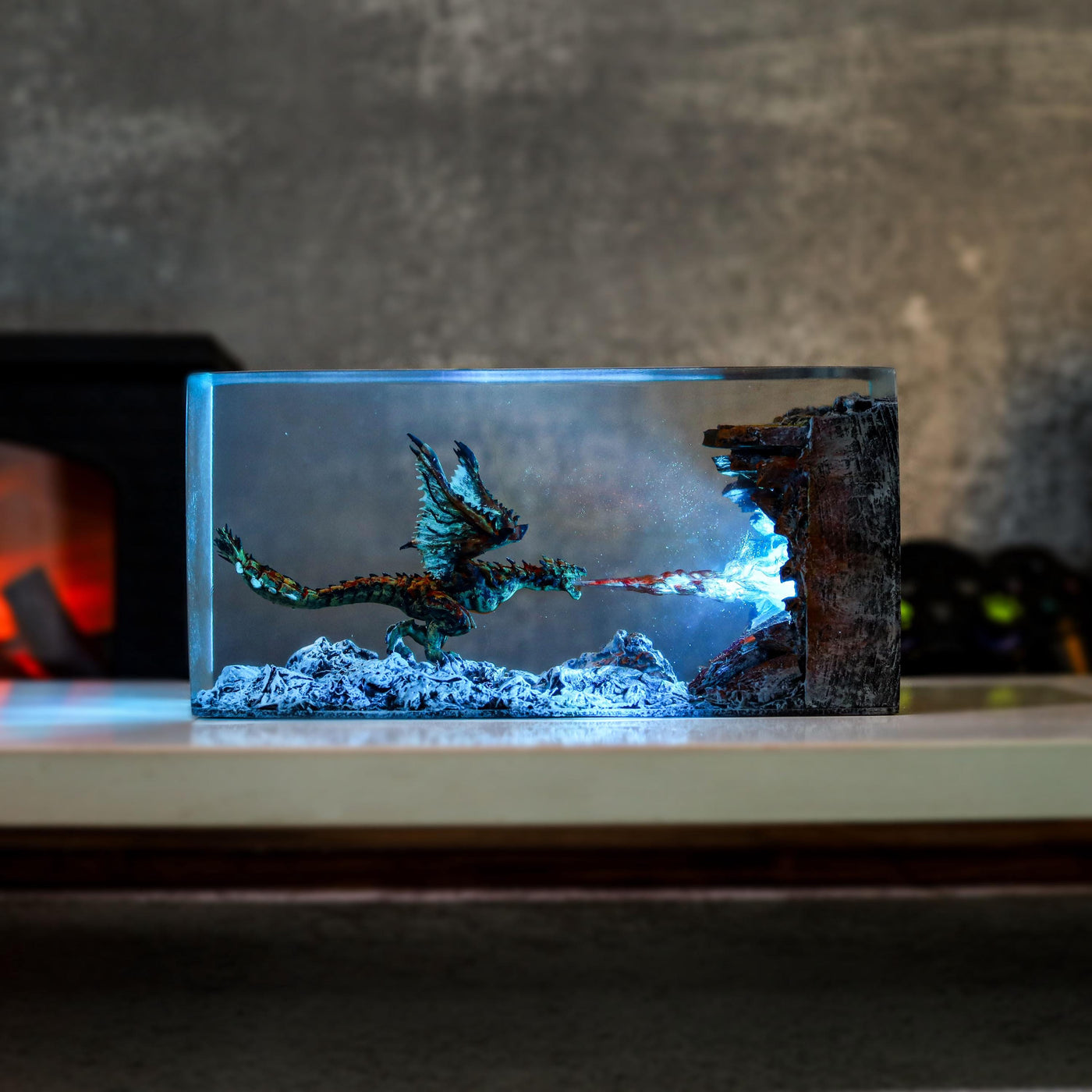 Cuboid Fire Breath Dragon Epoxy Night Light