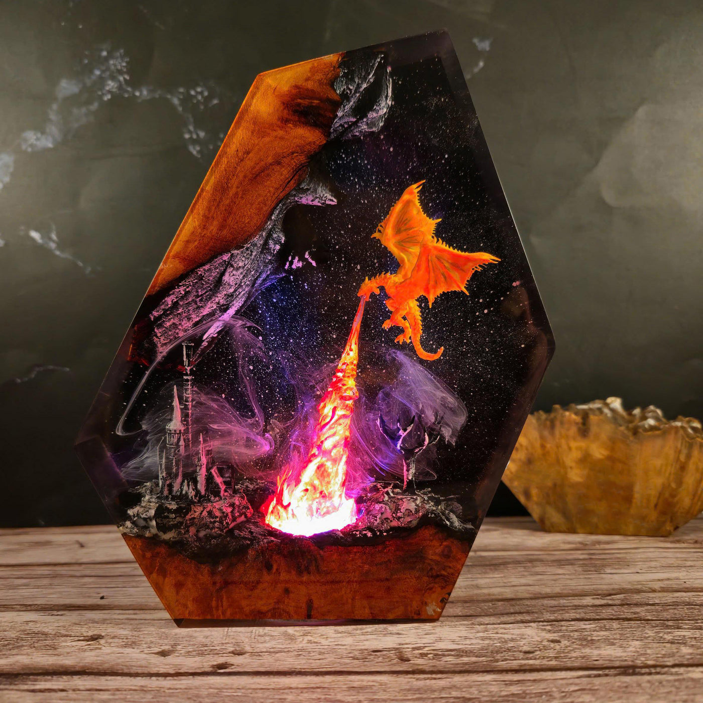 Fire Breath Dragon in Space Epoxy Night Light