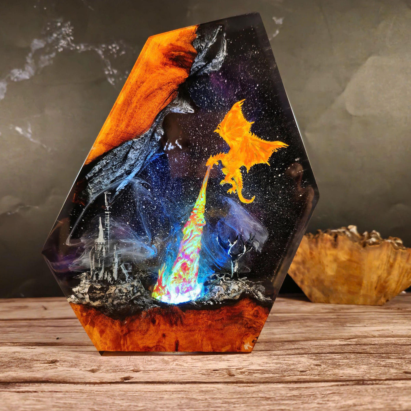 Fire Breath Dragon in Space Epoxy Night Light